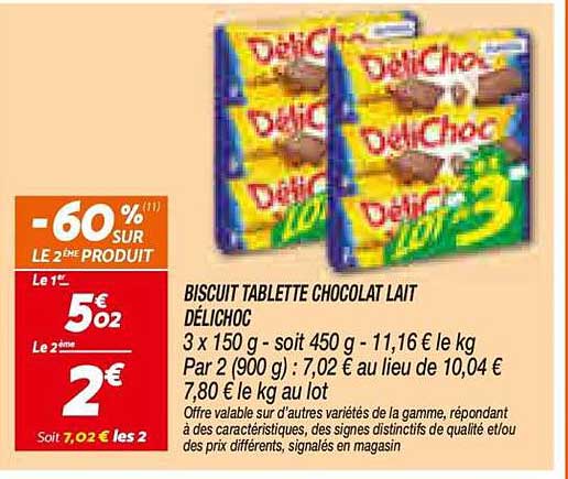BISCUIT TABLETTE CHOCOLAT LAIT DÉLICHOC