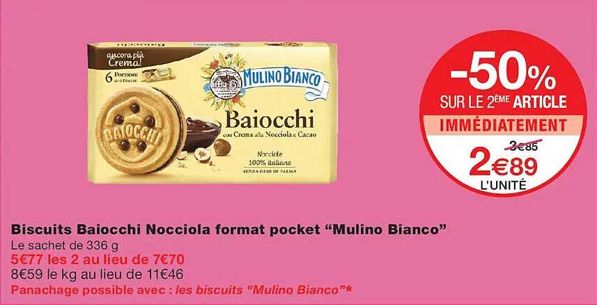 Biscuits Baiocchi Nocciola format pocket “Mulino Bianco”