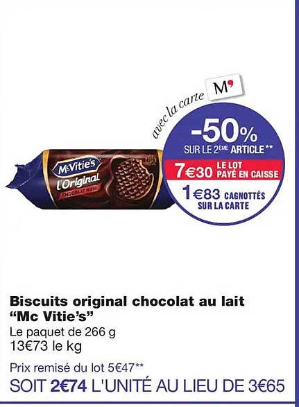 Biscuits original chocolat au lait “Mc Vitie’s”
