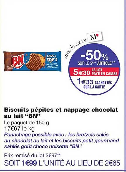 Biscuits pépites et nappage chocolat au lait “BN”