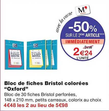 Bloc de fiches Bristol colorées “Oxford”