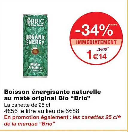 Boisson énergisante naturelle au maté original Bio “Brio”