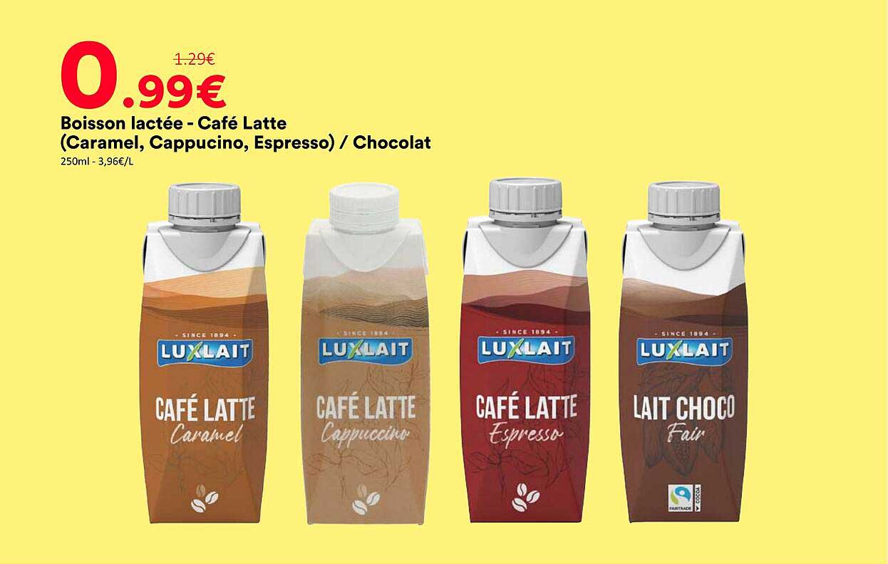 Boisson lactée - Café Latte (Caramel, Cappucino, Espresso) / Chocolat