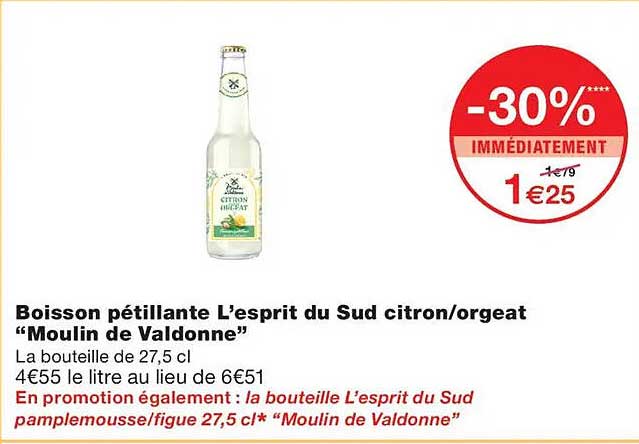 Boisson pétillante L’esprit du Sud citron/orgeat “Moulin de Valdonne”