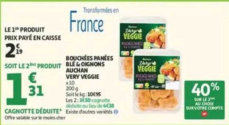 BOUCHÉES PANÉES BLÉ & OIGNONS AUCHAN VERY VEGGIE