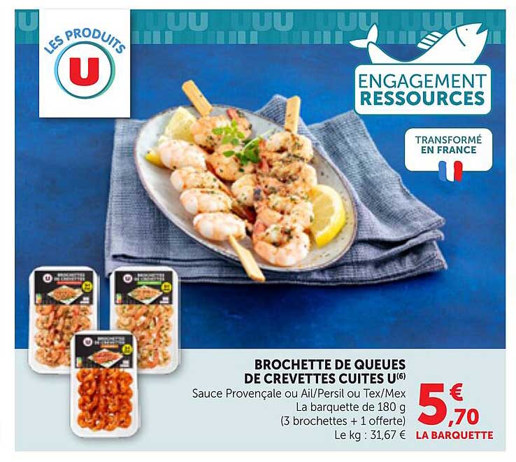 BROCHETTE DE QUEUES DE CREVETTES CUITES U(6)
