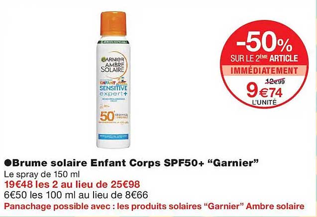 Brume solaire Enfant Corps SPF50+ “Garnier”
