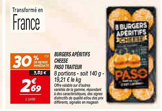BURGERS APÉRITIFS CHEESE PASO TRAITEUR