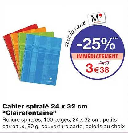 Cahier spirale 24 x 32 cm “Clairefontaine”