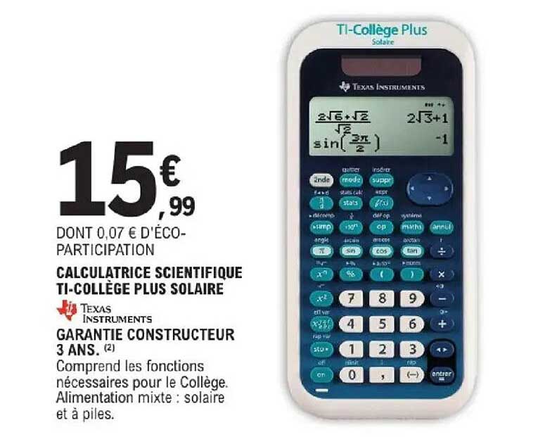 CALCULATRICE SCIENTIFIQUE TI-COLLÈGE PLUS SOLAIRE