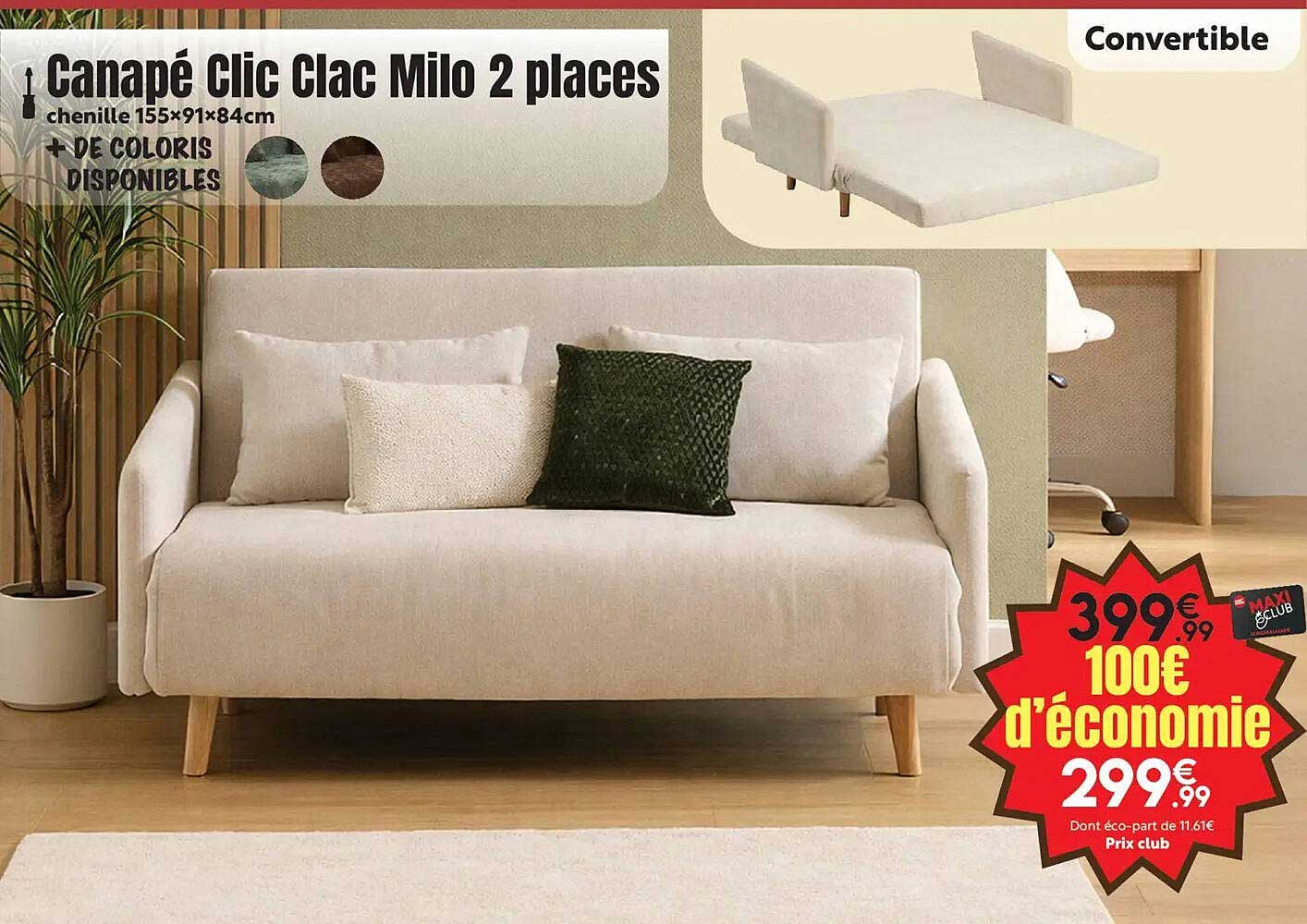 Canapé clic clac Milo 2 places