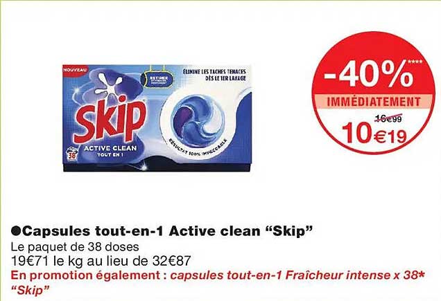 Capsules tout-en-1 Active clean “Skip”
