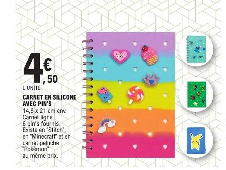 CARNET EN SILICONE AVEC PIN'S