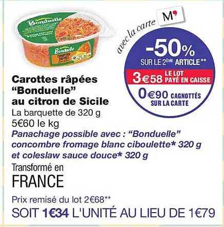 Carottes râpées "Bonduelle" au citron de Sicile