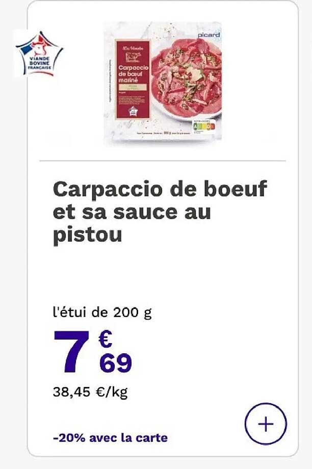 Carpaccio de boeuf et sa sauce au pistou