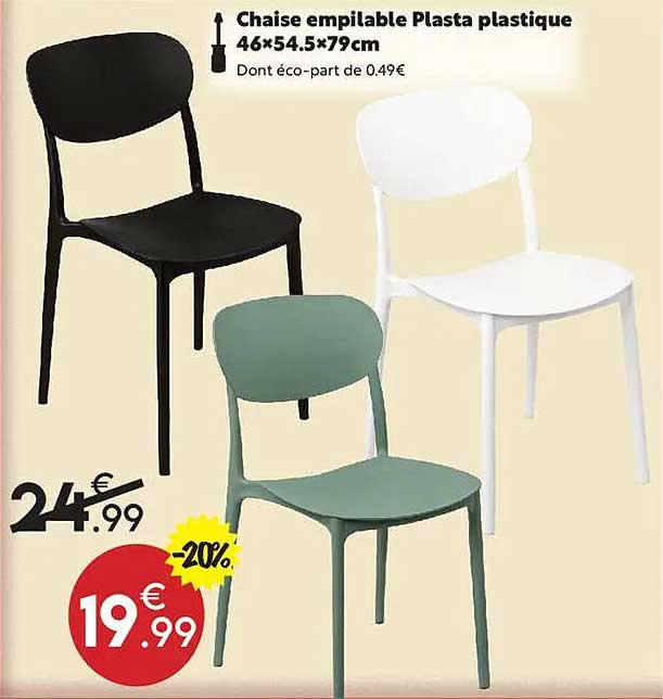 Chaise empilable Plasta plastique 46×54.5×79cm