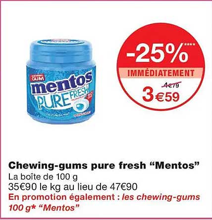 Chewing-gums pure fresh “Mentos”