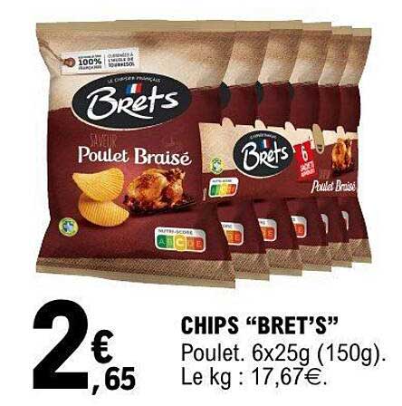 CHIPS “BRET’S” Poulet. 6x25g (150g). Le kg : 17,67€.
