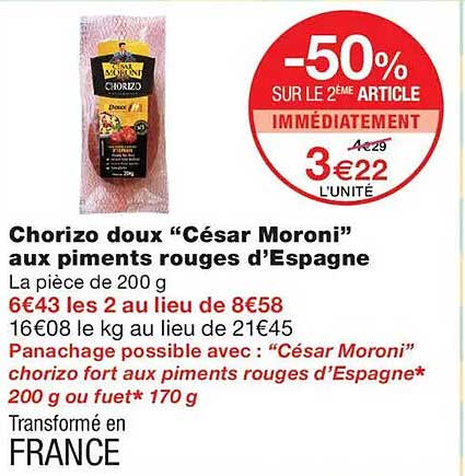 Chorizo doux “César Moroni” aux piments rouges d’Espagne