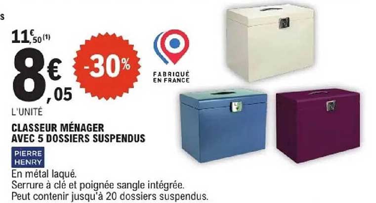 CLASSEUR MÉNAGER AVEC 5 DOSSIERS SUSPENDUS