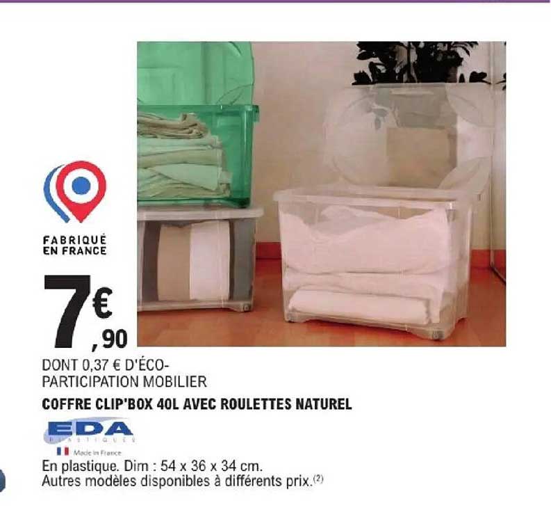 COFFRE CLIP'BOX 40L AVEC ROULETTES NATUREL