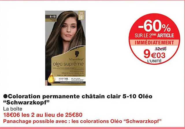 Coloration permanente châtain clair 5-10 Oléo “Schwarzkopf”