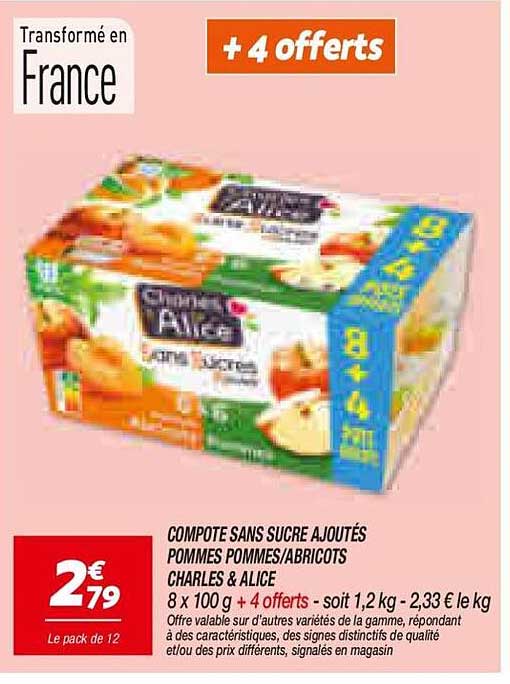 COMPOTE SANS SUCRE AJOUTÉS POMMES POMMES/ABRICOTS CHARLES & ALICE