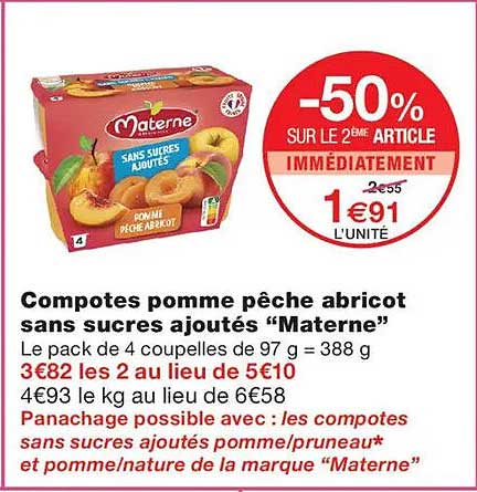 Compotes pomme pêche abricot sans sucres ajoutés “Materne”