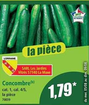 Concombre(b) cat. 1, cal. 4/5, la pièce