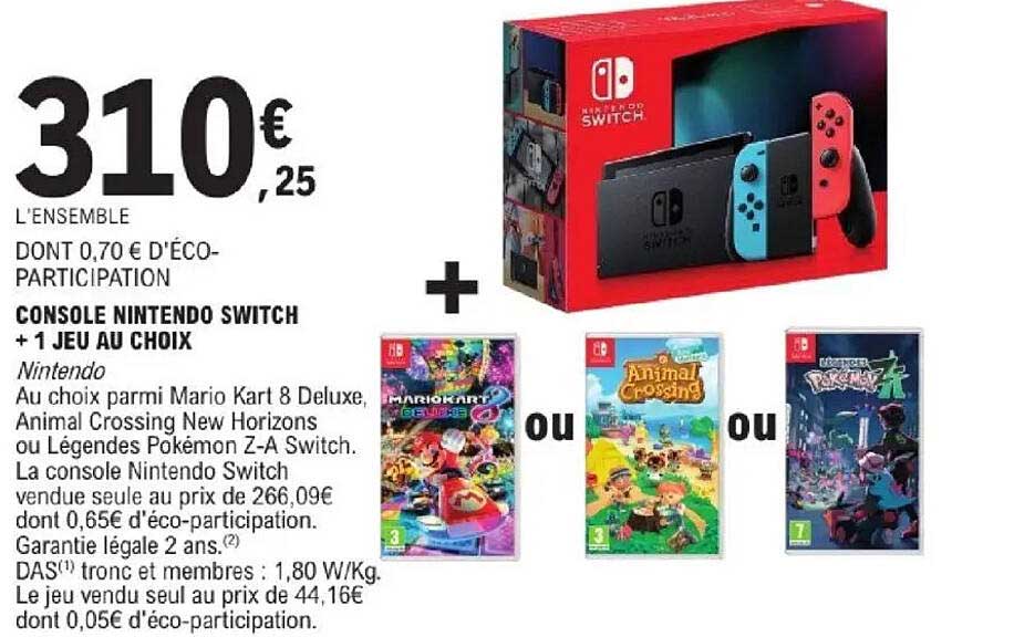 CONSOLE NINTENDO SWITCH + 1 JEU AU CHOIX