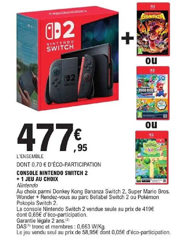 CONSOLE NINTENDO SWITCH 2 + 1 JEU AU CHOIX