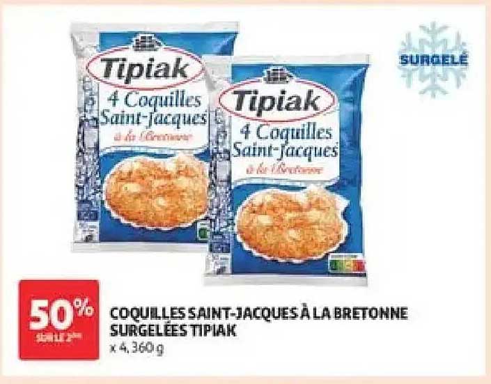 COQUILLES SAINT-JACQUES À LA BRETONNE SURGELÉES TIPIAK x 4, 360 g