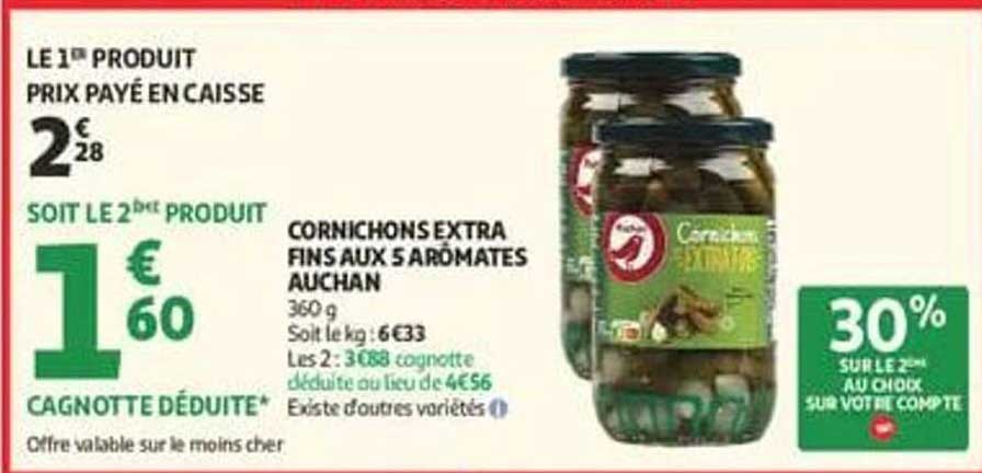 CORNICHONS EXTRA FINS AUX 5 ARÔMATES AUCHAN