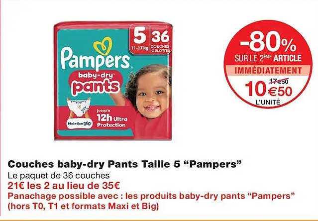 Couches baby-dry Pants Taille 5 “Pampers”