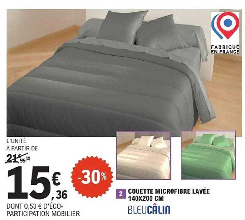 COUETTE MICROFIBRE LAVÉE 140X200 CM BLEU CALIN