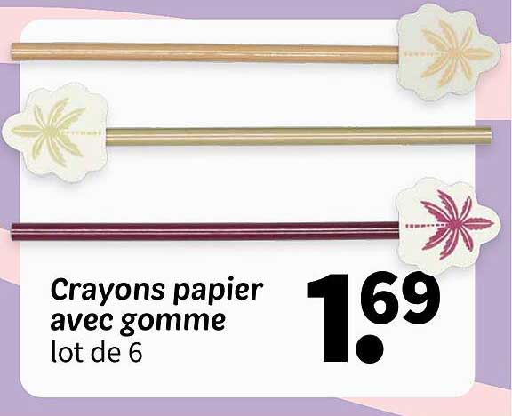 Crayons papier avec gomme lot de 6