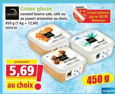 Crème glacée caramel beurre salé, café ou yaourt aromatisé au choix