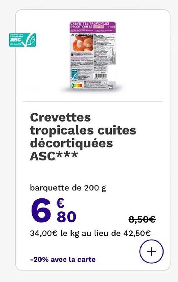 Crevettes tropicales cuites décortiquées ASC***