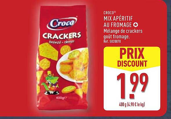 CROCO MIX APÉRITIF AU FROMAGE Mélange de crackers goût fromage.