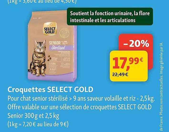Croquettes SELECT GOLD Pour chat senior stérilisé > 9 ans saveur volaille et riz - 2,5kg