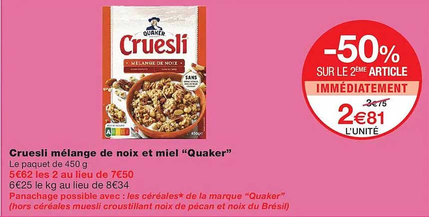 Cruesli mélange de noix et miel “Quaker”