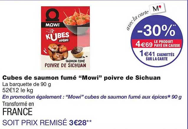 Cubes de saumon fumé “Mowi” poivre de Sichuan