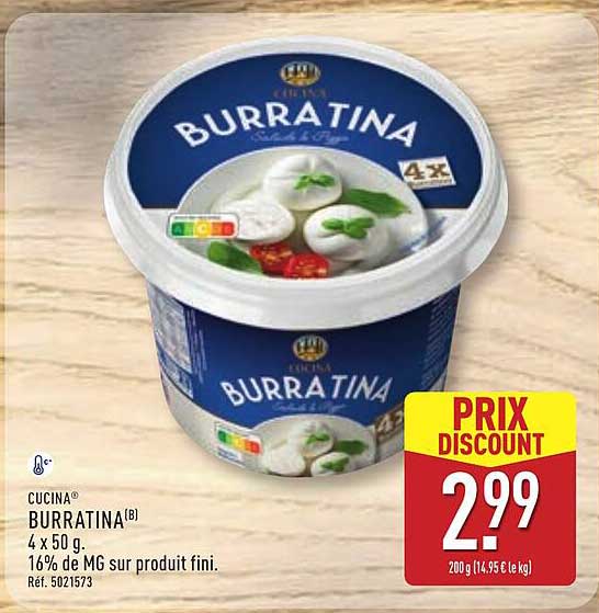 CUCINA BURRATINA(B) 4 x 50 g. 16% de MG sur produit fini. Réf. 5021573