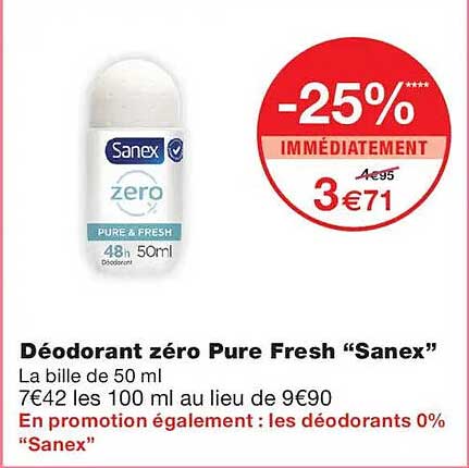 Déodorant zéro Pure Fresh “Sanex”