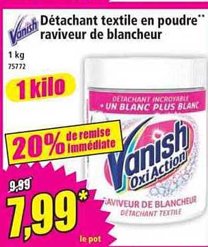 Détachant textile en poudre raviveur de blancheur Vanish Oxi Action