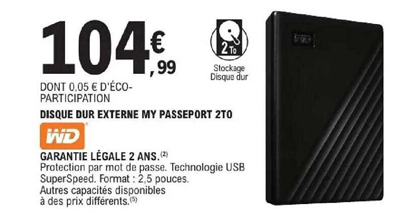 DISQUE DUR EXTERNE MY PASSPORT 2TO