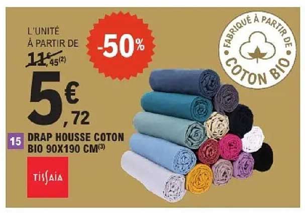 DRAP HOUSSE COTON BIO 90X190 CM