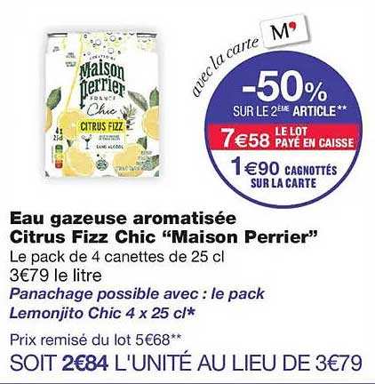 Eau gazeuse aromatisée Citrus Fizz Chic “Maison Perrier”