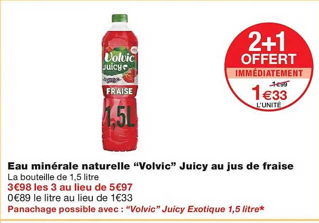 Eau minérale naturelle “Volvic” Juicy au jus de fraise