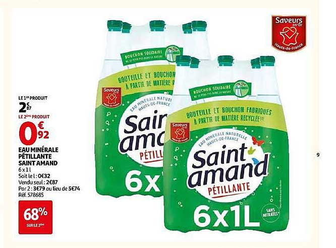 Eau minérale pétillante Saint Amand 6x1L